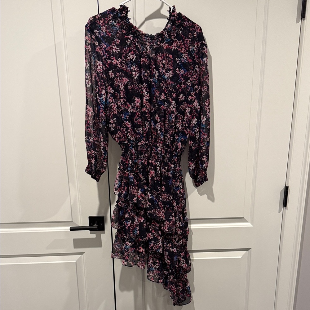 Misa Floral Ruffle Dress - Black and Pink
